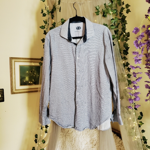 Michelsons London Button Down Shirt Mens L  Plaid Stripe Trim Long Sleeve - Picture 2 of 7